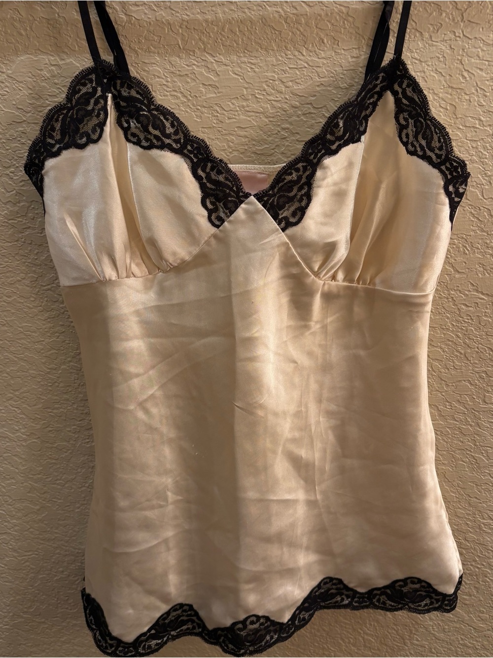 Y2K Xhilaration Cream Satin Black Lace Camisole Top - Small